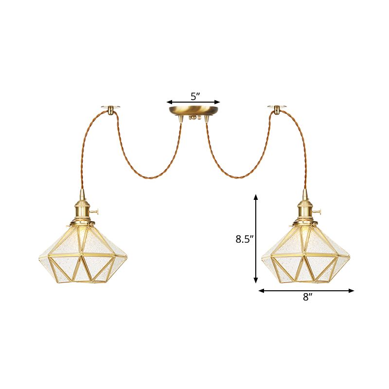 Gold 2/3/4 Heads Multiple Hanging Light Traditional Clear Water Glass Diamond Swag Pendant Lamp Fixture