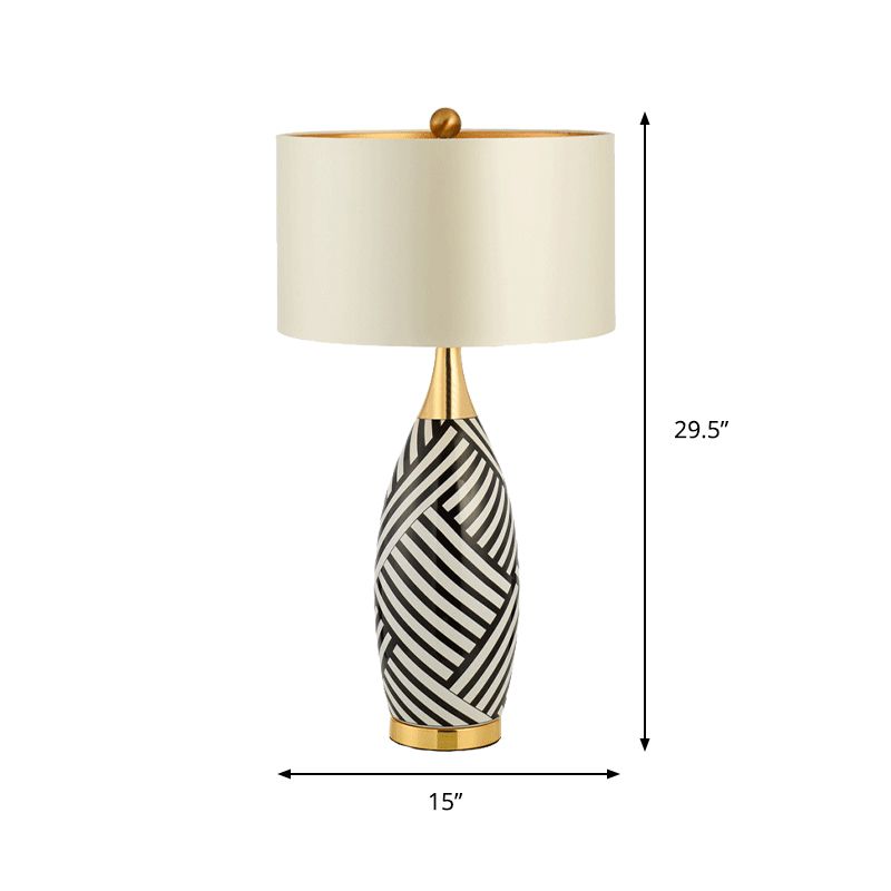 Tubular Task Lighting Contemporary Fabric 1 Head Black and White Small Desk Lamp, 14"/15" Wide