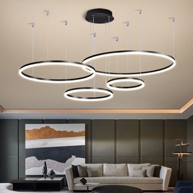 Lustre en forme multi-anneaux moderne de style moderne de style acrylique suspendu luminaire pour le salon