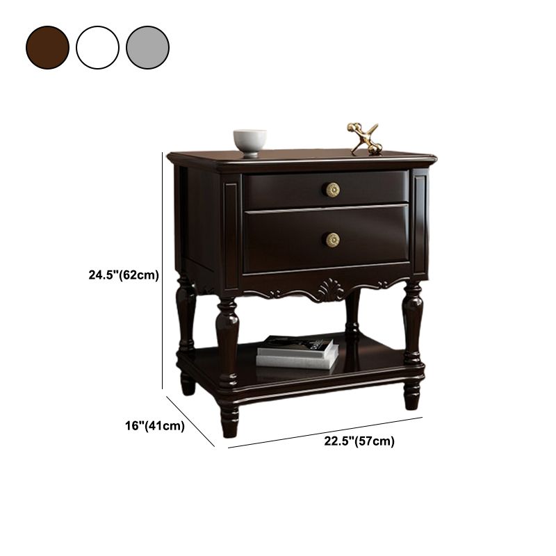 24.41" Tall 2-drawer Nightstand Solid Wood Night Table with 1 Shelf