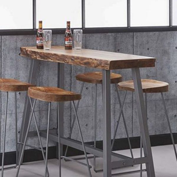 Industrial Bistro Table with Grey Metal Frame Distressed Brown Pine Wood Top Bar Table