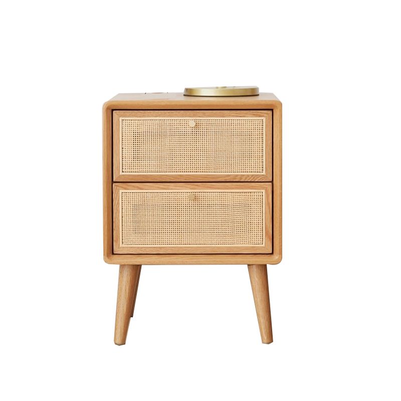 Modern Rattan and Pine Bedside Cabinet Drawer Storage Nightstand with Legs