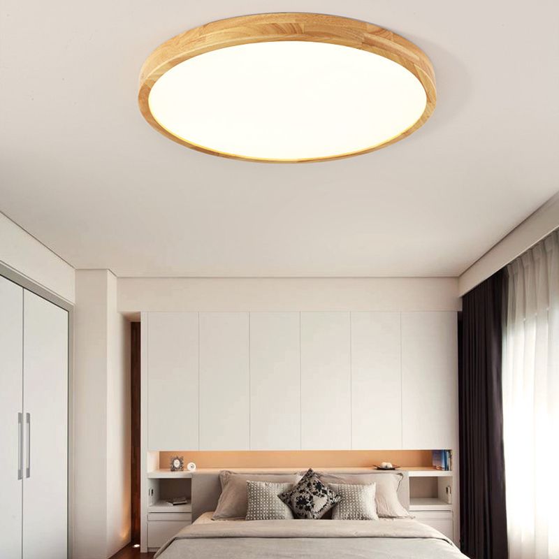 Round Flush Light Fixtures Modern Style Wood 1 Light Flush Mount Lights