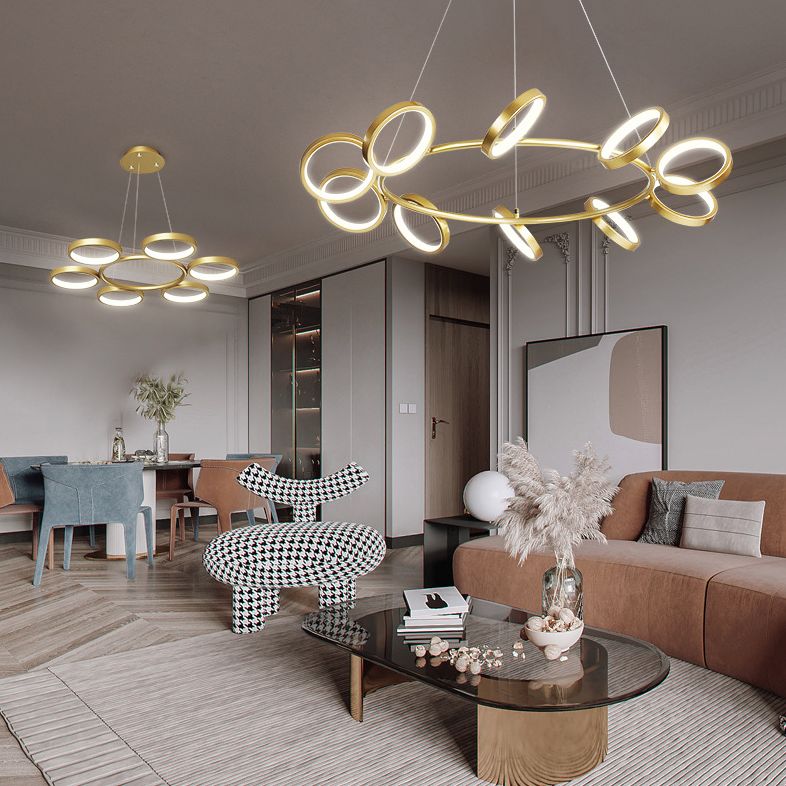 Simplicity Rotating Ring Shaped LED Chandelier Metal Living Room Hanging Light Fixture