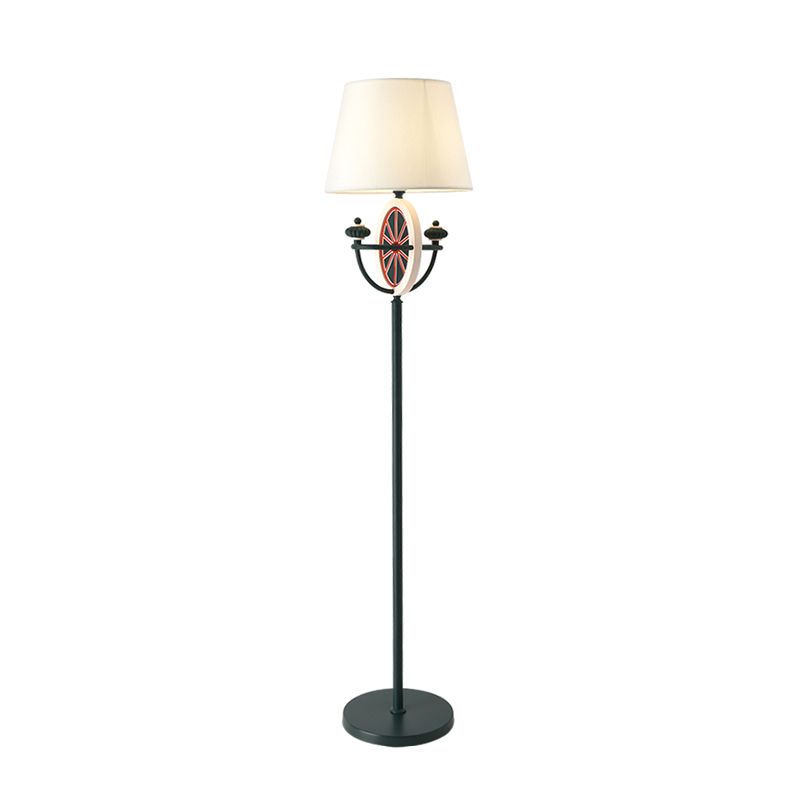 Barrel Floor Standing Light Mediterranean Fabric 1 Bulb Black Floor Lamp with Round and Bowl Frame Design