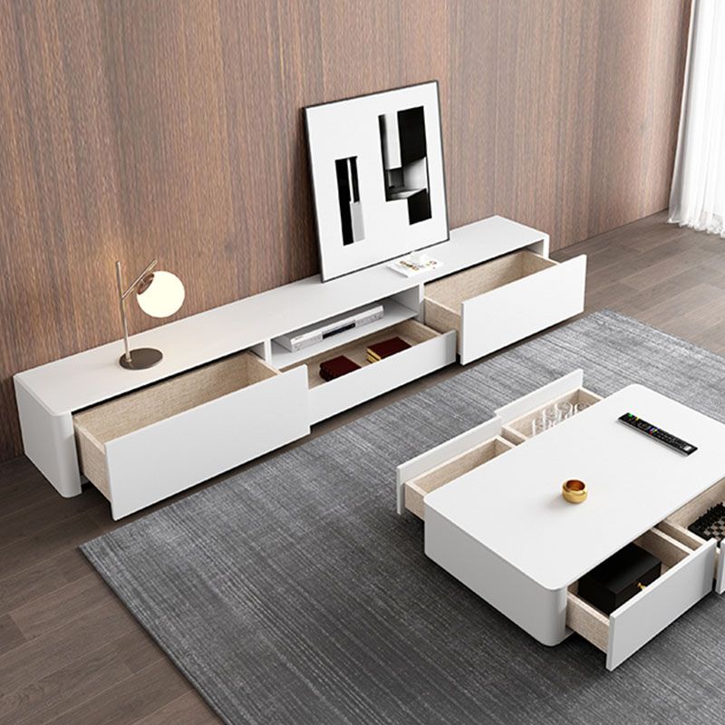 Contemporary TV Console White Wooden TV Media Stand for Living Room