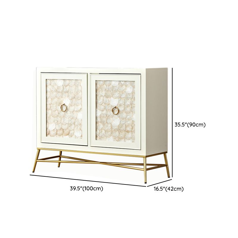 White Engineered Wood Buffet Stand Gold Base Sideboard Cabinet with Storage