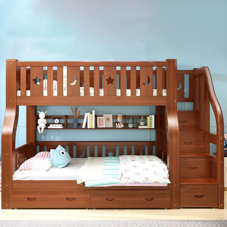 Solid Wood Bunk Bed Gender Neutral Mid-Century Modern Kids Bed with Guardrail