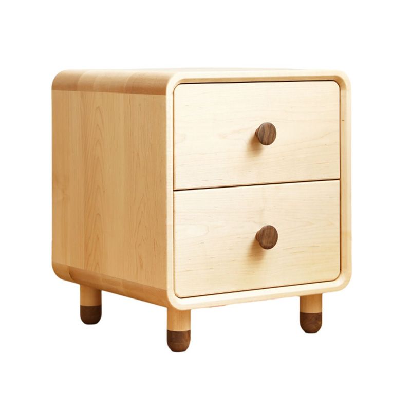 Solid Wood Kids Bedside Table Modern Minimalist End Table for Nursery with Drawers