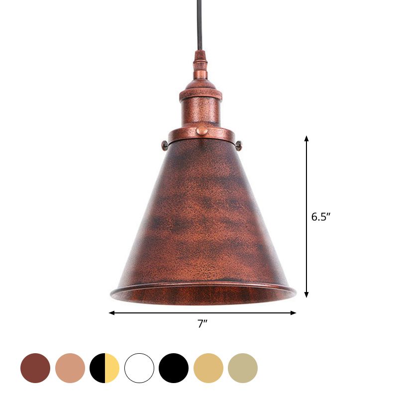 Rust/Copper/Brass Horn Shaped Pendant Lighting Industrial Metal 1-Light Bedside Pendulum Light