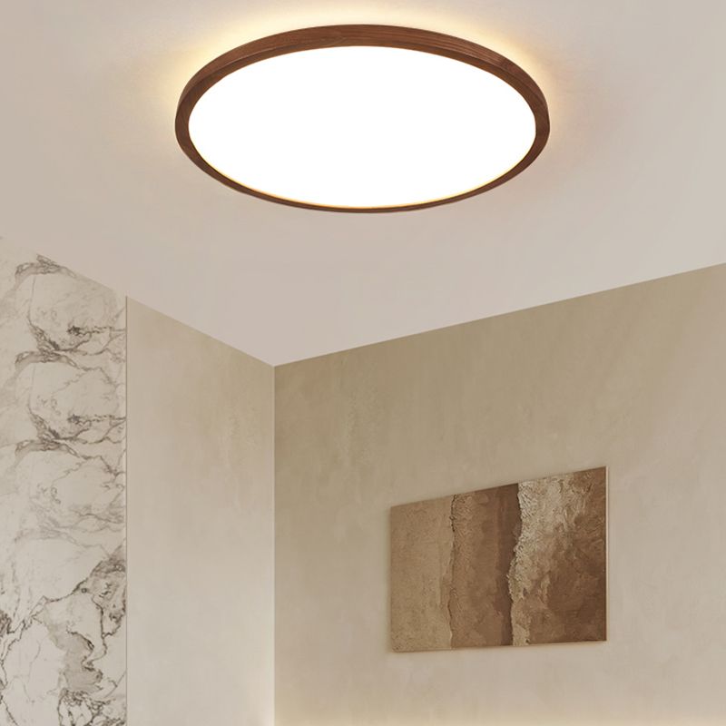 Modern Wood Flush Mount Circle Shape Ceiling Light with Acrylic Shade for Living Room