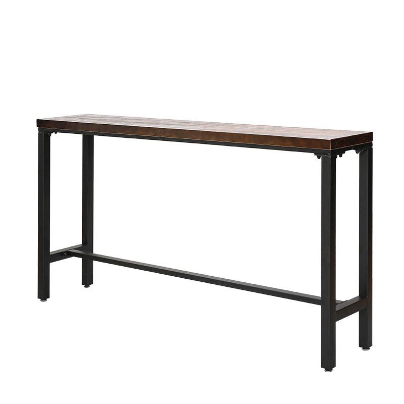 Pine Wood Top Bar Table Industrial Bar Dining Table with Black Trestle Base