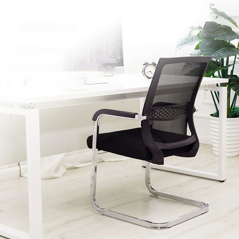 Black No Wheels Office Chair Metal Frame Material Fixed Arms Desk Chair