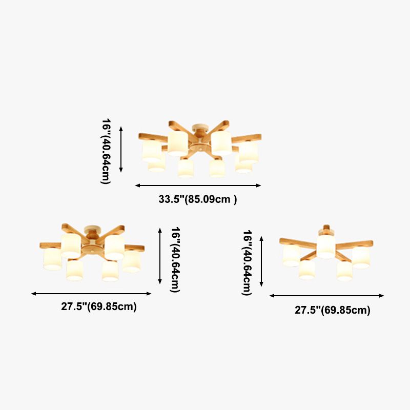 Cilíndrico Cilíndrico Semi Flush Lighture Estilo simple Madera Semi Flush Mount Chandelier