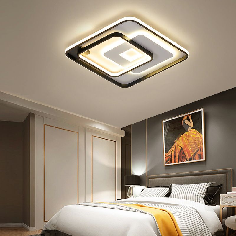 Contemporary Ceiling Lighting Black Flush Mount Fixture with Metal for Living Room