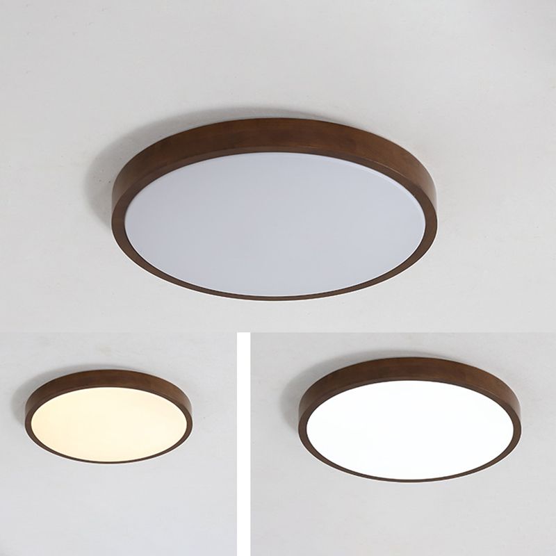 1-Light Round Flush Ceiling Lights Modern Wood Flush Mount in Brown