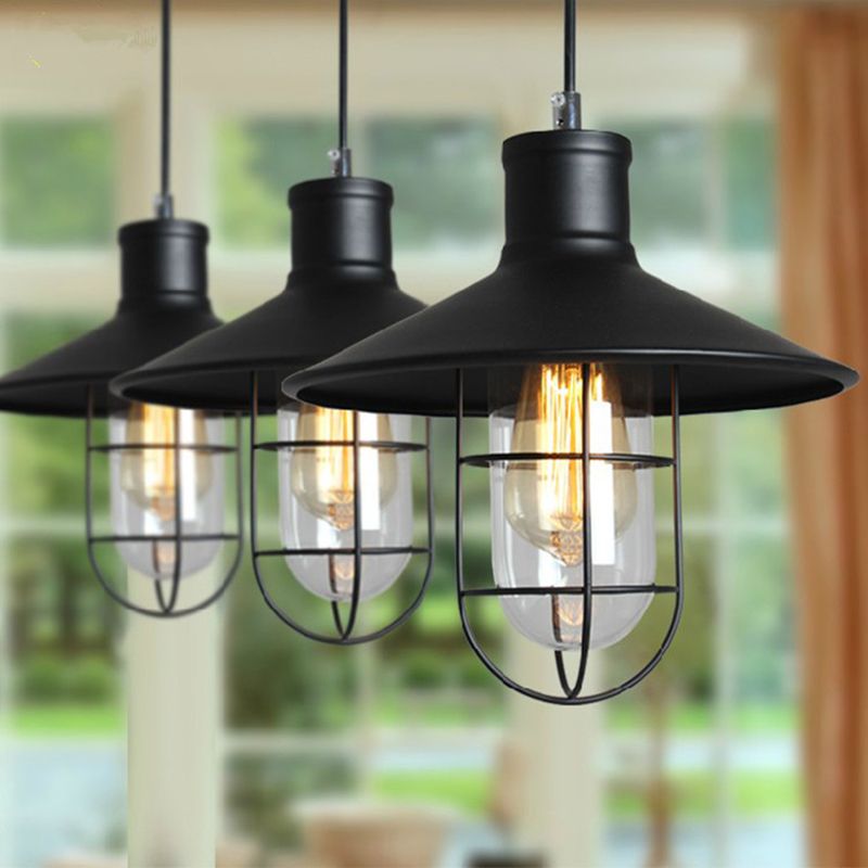 Metal Black Black Aiuto a sospensione Light Cage Shade Industrial Style Sospeded Lighting Freet