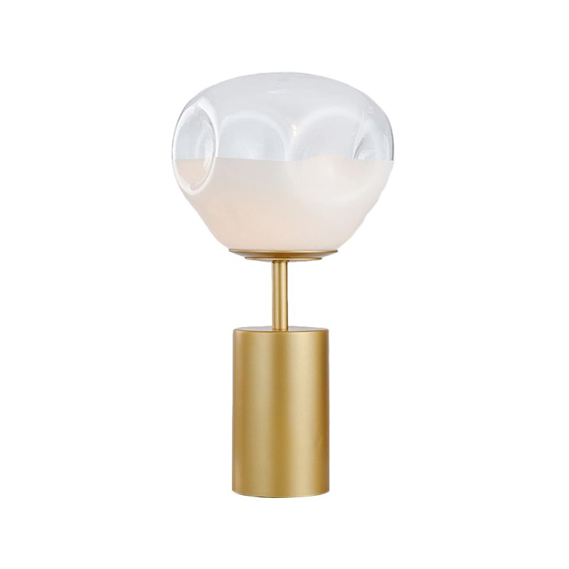 Gold Geometric Night Table Light Modernism 1 Light Metal Nightstand Lamp with Cream Dimple Glass Shade