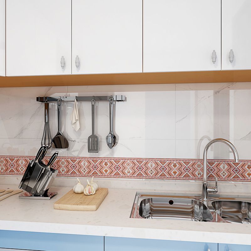 Symmetric Pattern Wallpaper Border in Brick Red Retro Self-Adhesive Wall Art for Kitchen