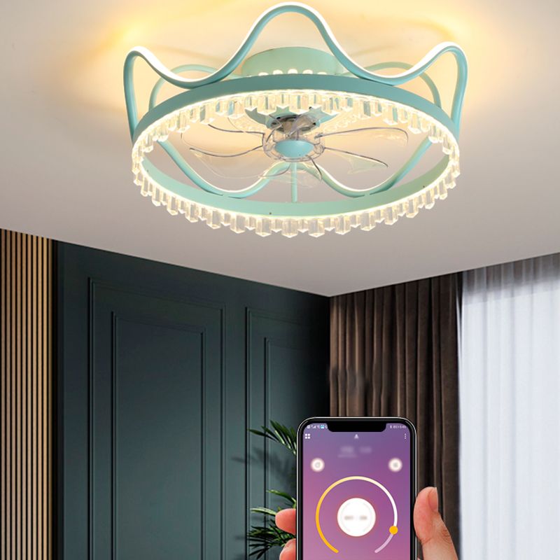 Metal Crown Shape Ceiling Fans Kid Style 2-Lights Ceiling Fan Lamp Fixture