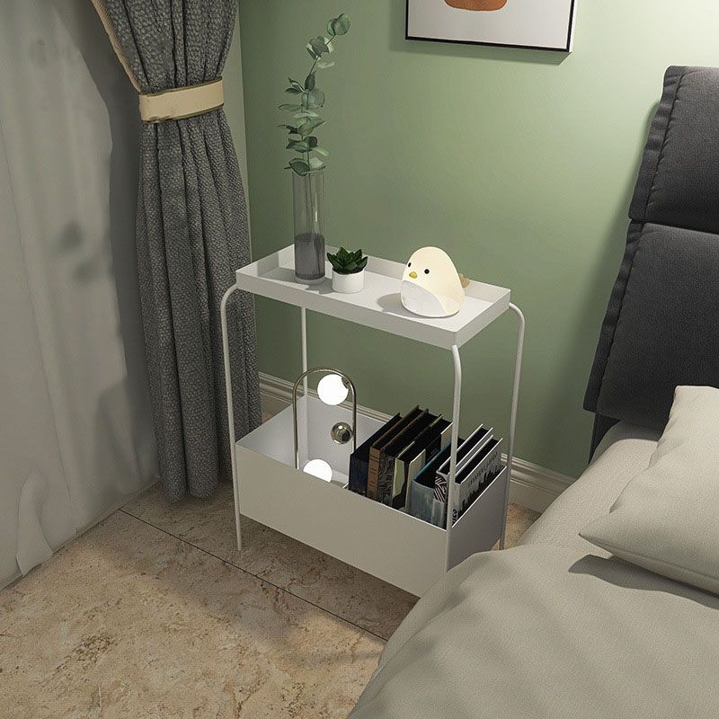 Contemporary Metal Accent Table Nightstand 25.59" Tall Bed Nightstand with 2 Shelves