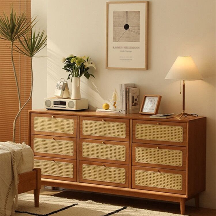 Modern Beige Sideboard Simple Pine Wood Buffet Table with Drawer for Dining Room