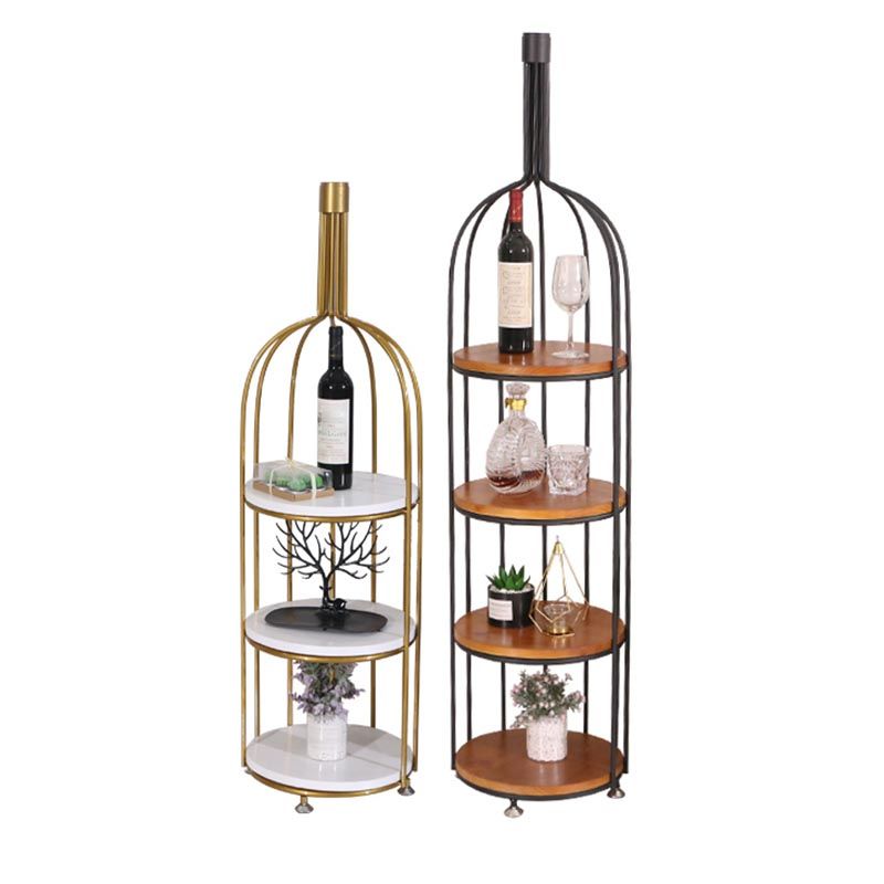 Luxury Metal Wine Holder Rack Round Floor Wine Racks with Shelf