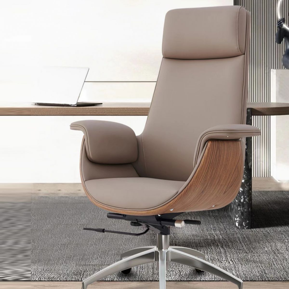 Ergonomic Faux Leather Desk Chair Swivel Padded Arms Chair with Wheels