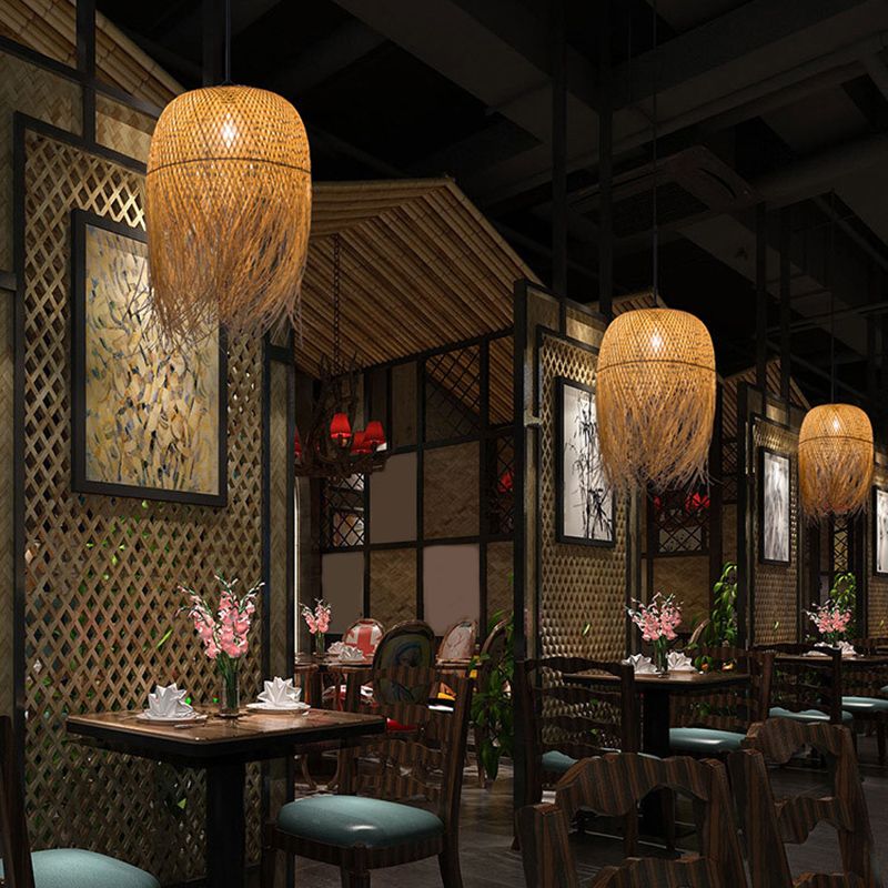 Chinese Handmade Pendant Lighting Fixtures Rattan Hanging Light with Hanging Cord for Restaurant