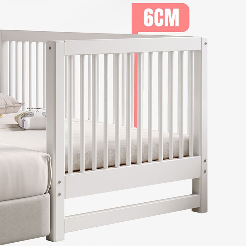 White Baby Crib Scandinavian Beech Nursery Bed with Guardrails