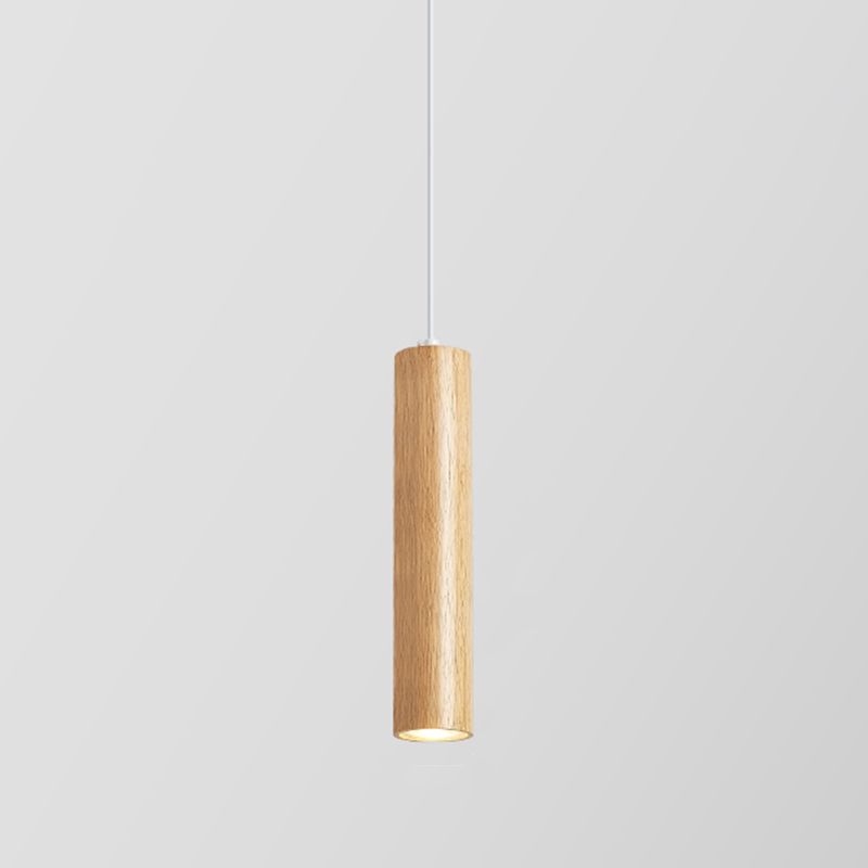 Wood Cylindrical Shape Pendant Lighting Modern Style 1 Light Hanging Lights for Bedroom