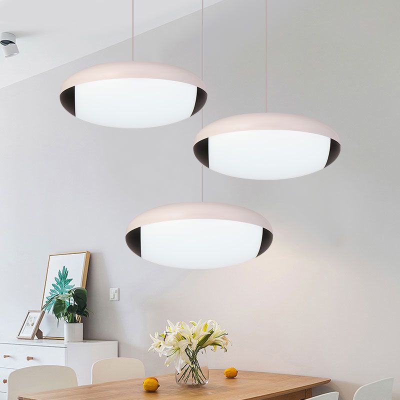 White Elliptical Ceiling Lighting Simplicity LED Metal Pendant Lamp Fixture for Dining Room