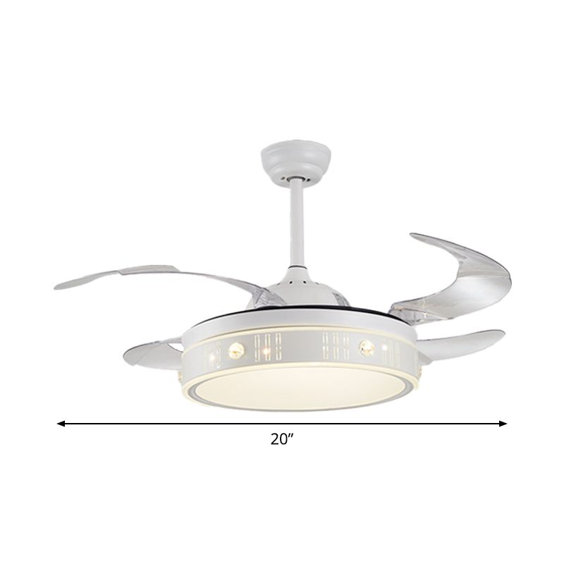 Trommelschaduw 4-blade hangende ventilatorlamp eenvoudige LED witte semi-spoelbevestiging, 20 "breed