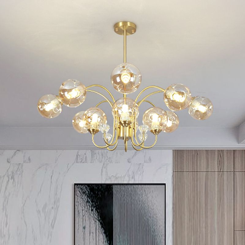 Modern Style Chandelier Light Fixture Globe Glass Hanging Light with Crystal