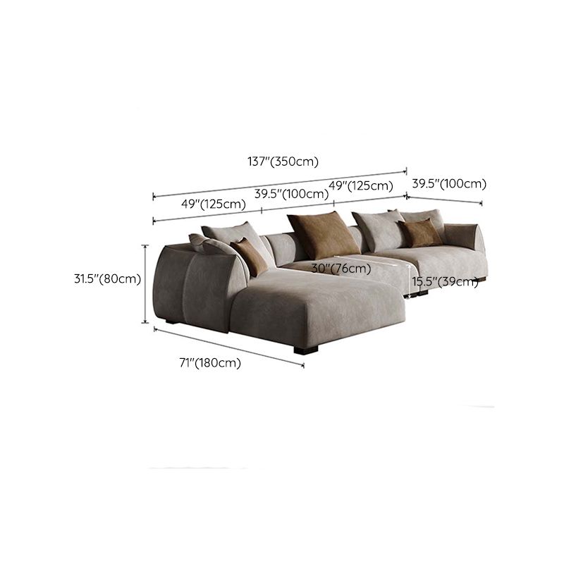 Mid Century Modern Sectional L-shape Fabric Sectional with Pillows