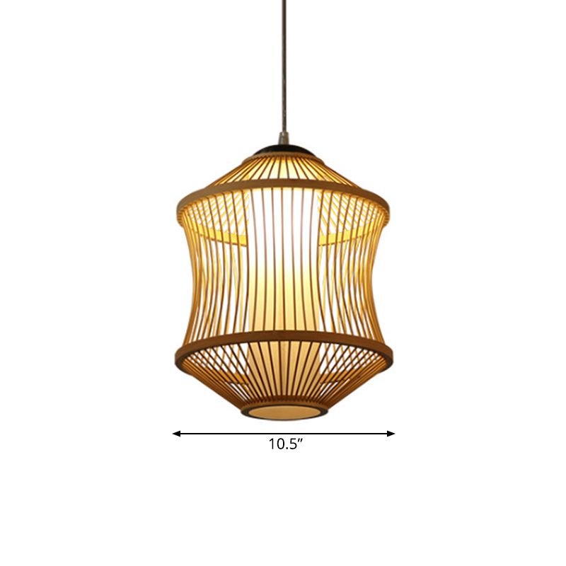 1 Kopfrestaurant -Deckenlampe mit Zylinder Bambus Schatten asiatischer Stil Beige Hanging Leuchte