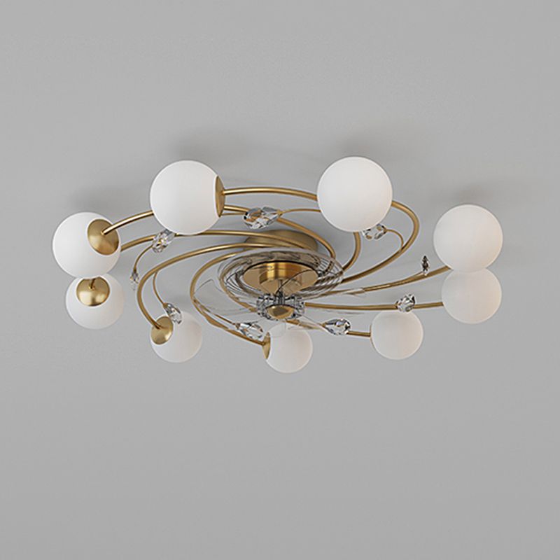 Contemporary Fan Light Fixture in Gold 6 / 9 - Light Metal & Glass Ceiling Fan Light