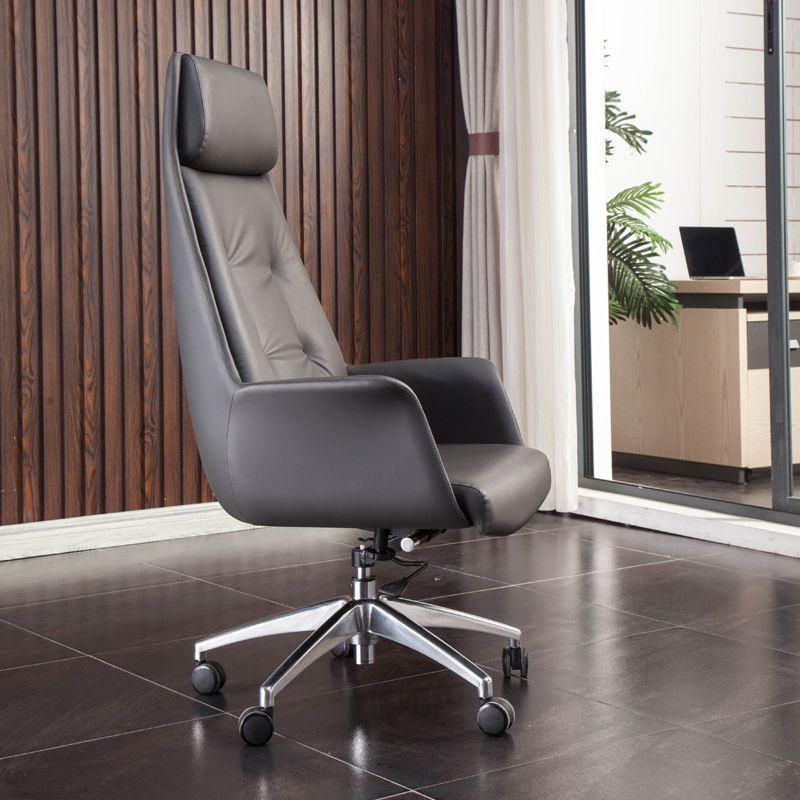 Padded Arms Contemporary Managers Chair Gray Leather Swivel Chair