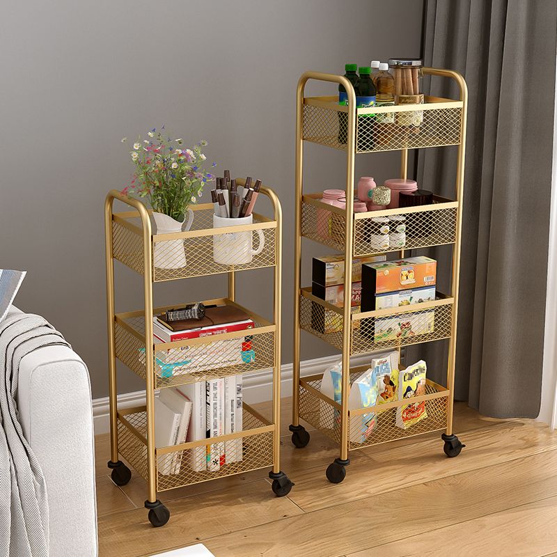 Glam Style Standard Bookcase Metal Closed Back Bookshelf with Wheels