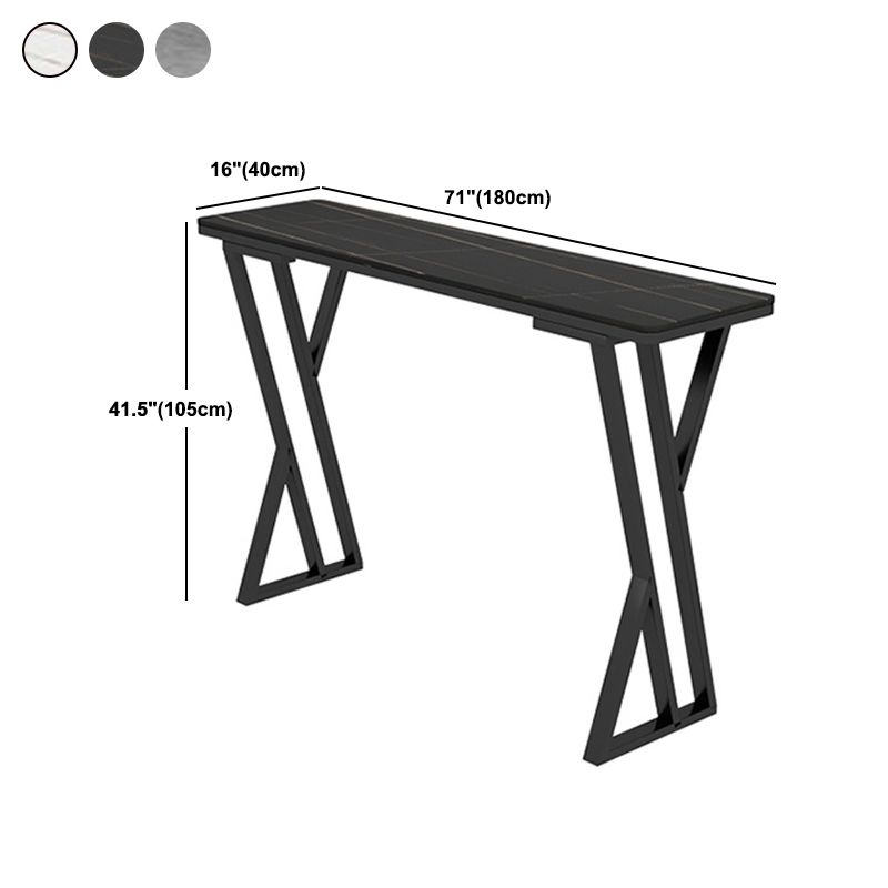 Sintered Stone Top Rectangular Pub Table Industrial Bar Table with Double Pedestal