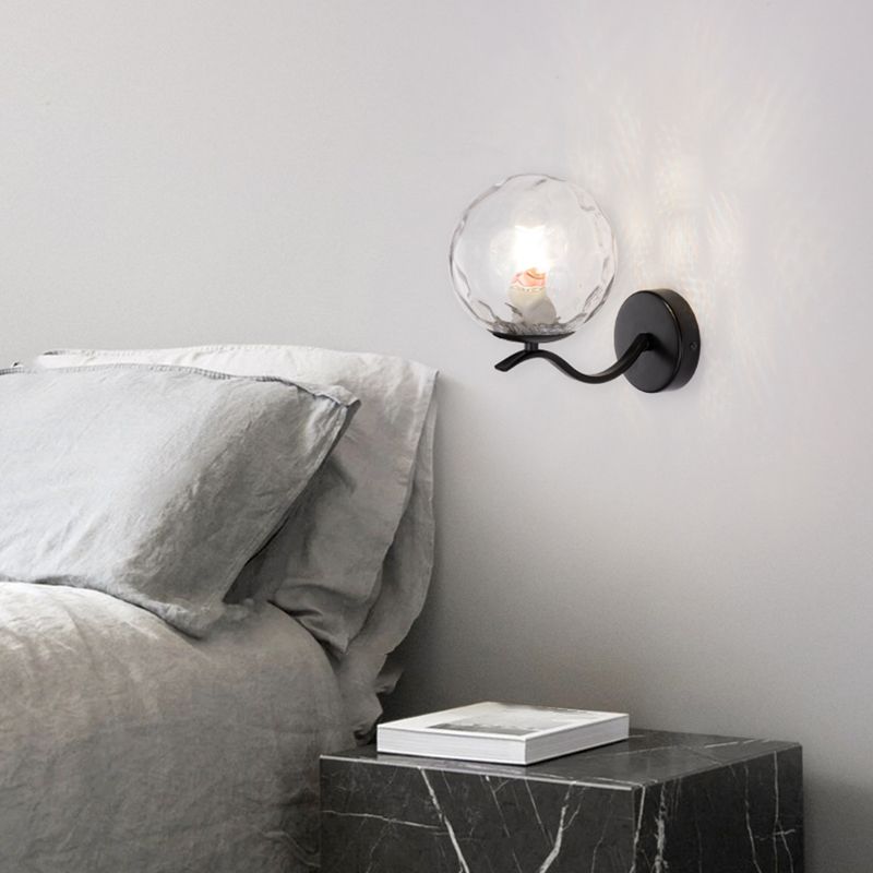 Modern Style Wall Lamp 1-Light Spherical with Glass Shade for Bedroom