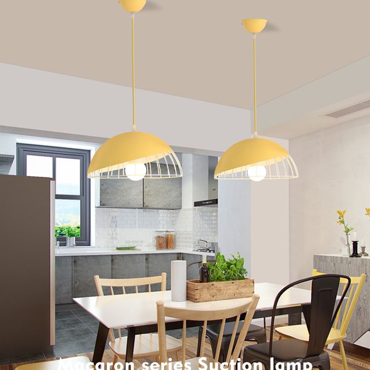 1 Light Cage Ceiling Light Macaron Aluminum Hanging Pendant Lights for Restaurant