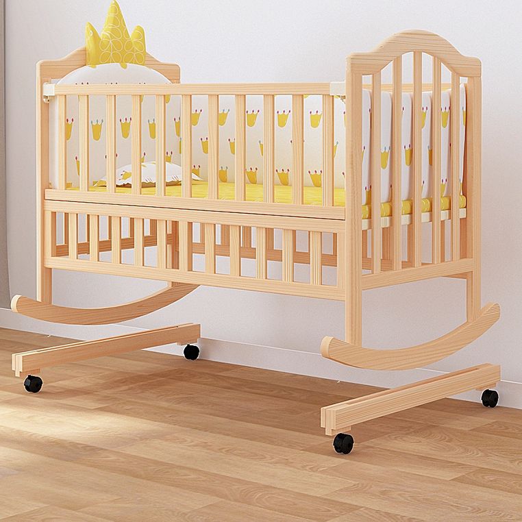 Washed Natural Wood Baby Crib Modern Nursery Crib with Casters/Wheels