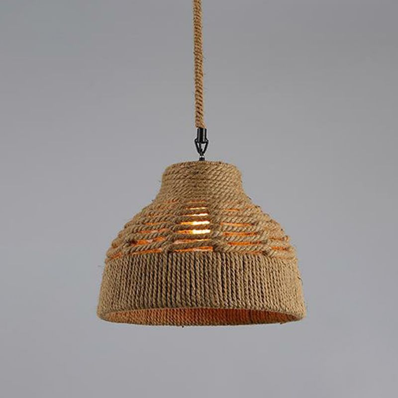 Hemp Rope Wrapped Ceiling Light Industrial Single Restaurant Hanging Pendant Light in Brown