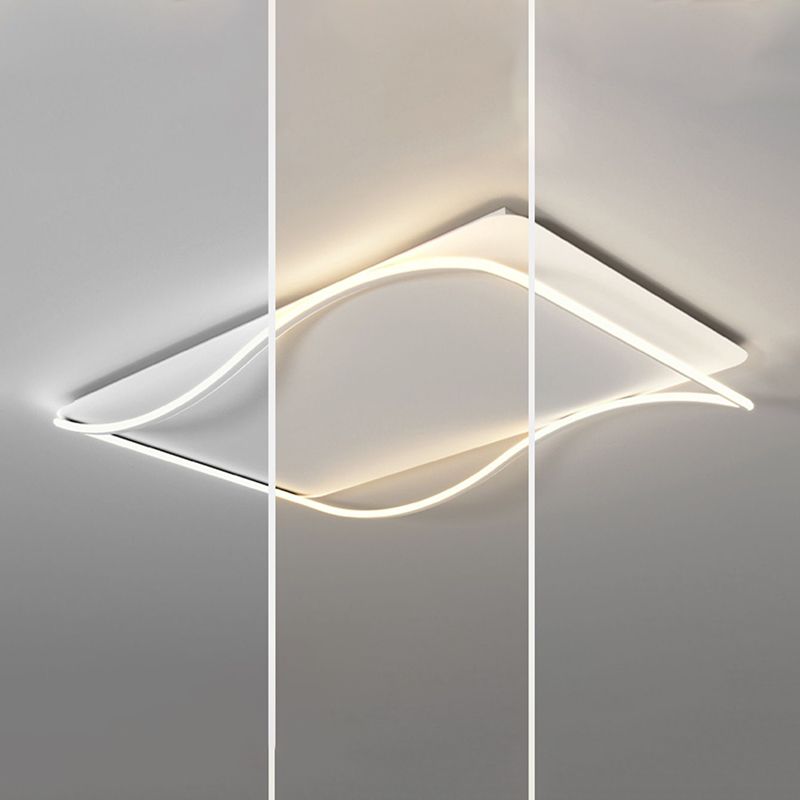 Modern Metal Flush Mount Rectangle Shape Ceiling Light with Silicone Shade for Living Room