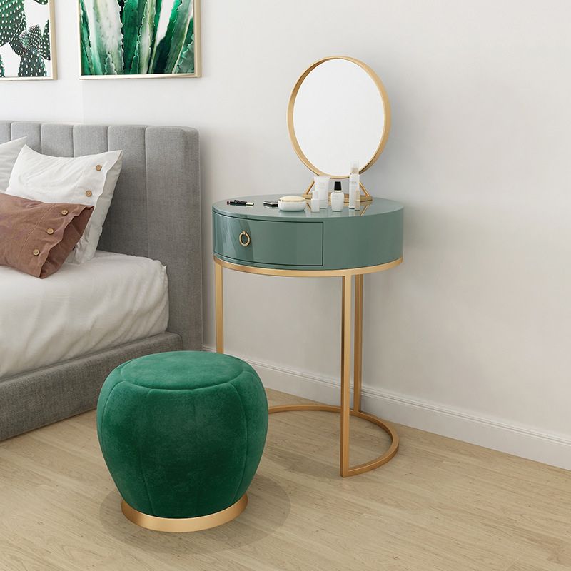 Glam Style 1- Drawer Wood Makeup Table Vanity Stool in Green