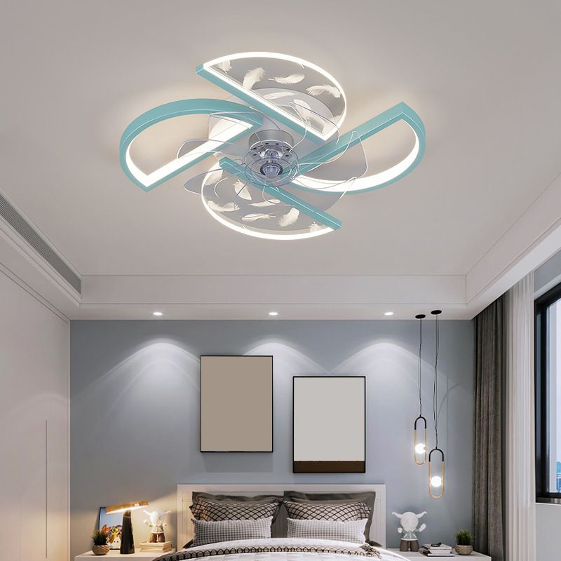 Nordic Windmill Shaped Semi Flush Mount Light Acrylic Bedroom LED Ceiling Fan Light