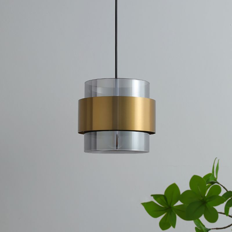 Postmodern Ceiling Lamp Cylinder Shape Bulb Pendant Light with Glass Shade for Bedroom