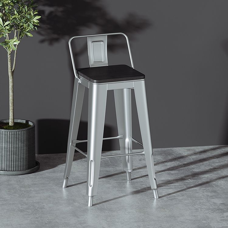 Silver Iron Bar Stool Industrial Style Low Back Counter Stool with Square Seat