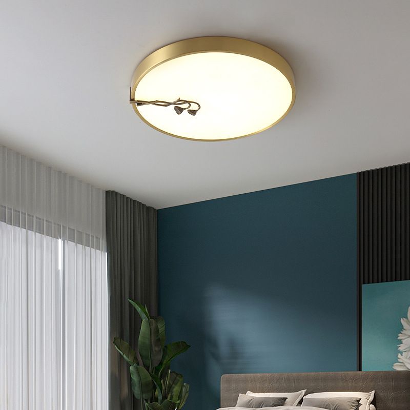 1-Light Drum Flush Mount Modern Metal Flush Light for Bedroom